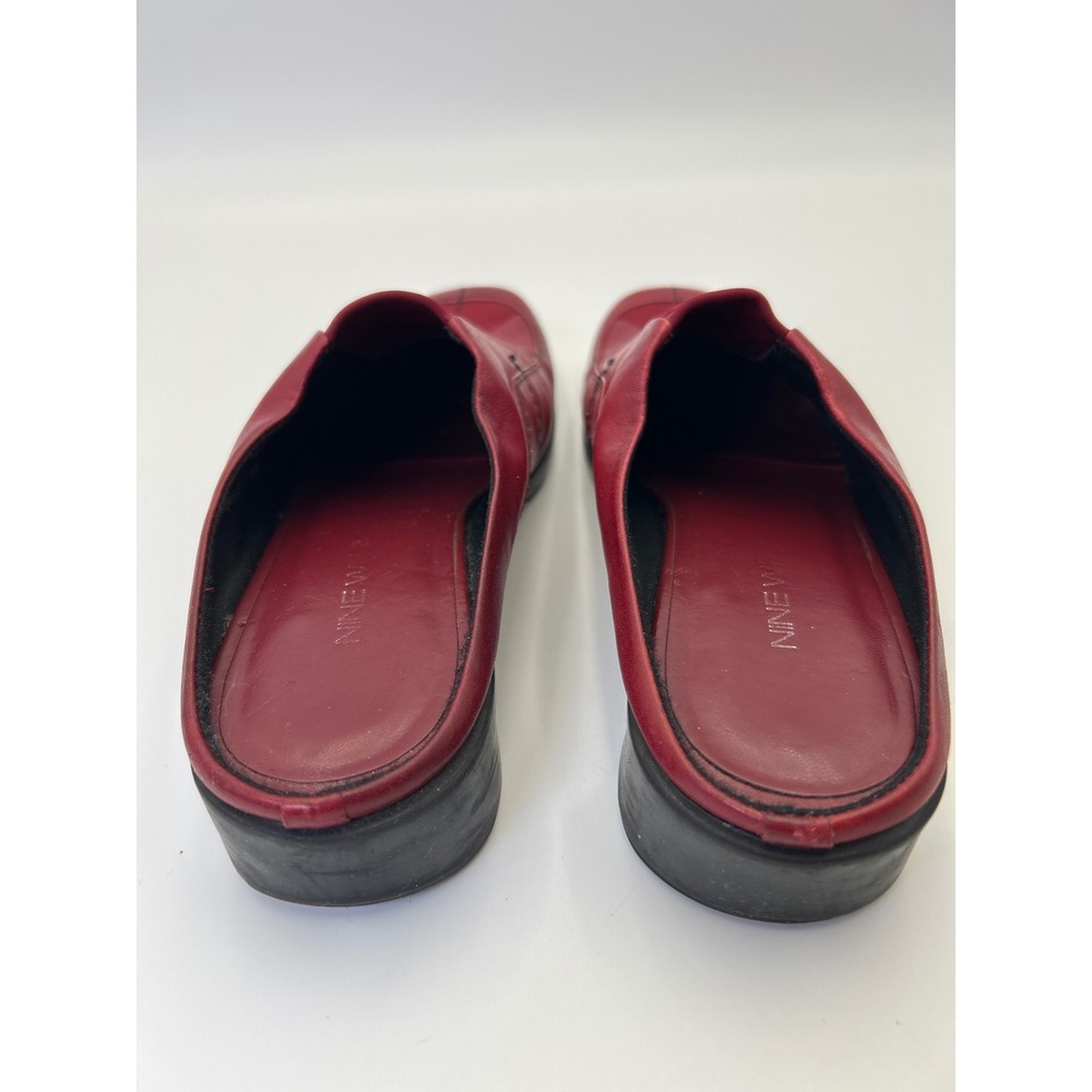 Nine West Renny Red Leather Slide Mules Womens 7.5 Square Low Wedge 90's Heels - Picture 7 of 13